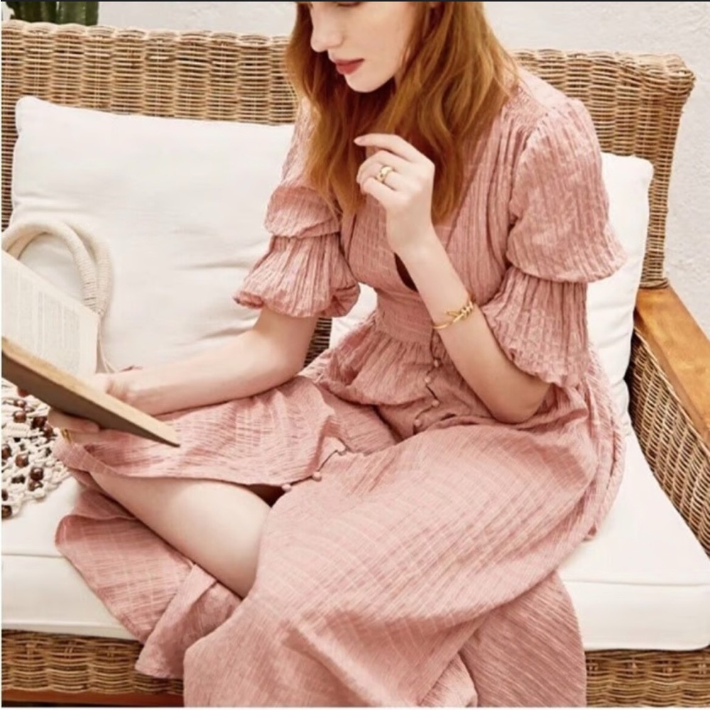 Anthropologie OPT Dusty Rose Peasant Midi Massaya Dress Size Medium